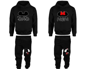 Dad & Mom Couple Matching Pullover Hoodies and Jogger Pants Set – Unisex Mix & Match | 4 Pieces Sold Separately for Personalized Style