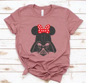 Darth Vader Minnie Mouse Adult T Shirt - Star Wars Fan T-shirt - Star Wars Lover Gift - Black Glitter