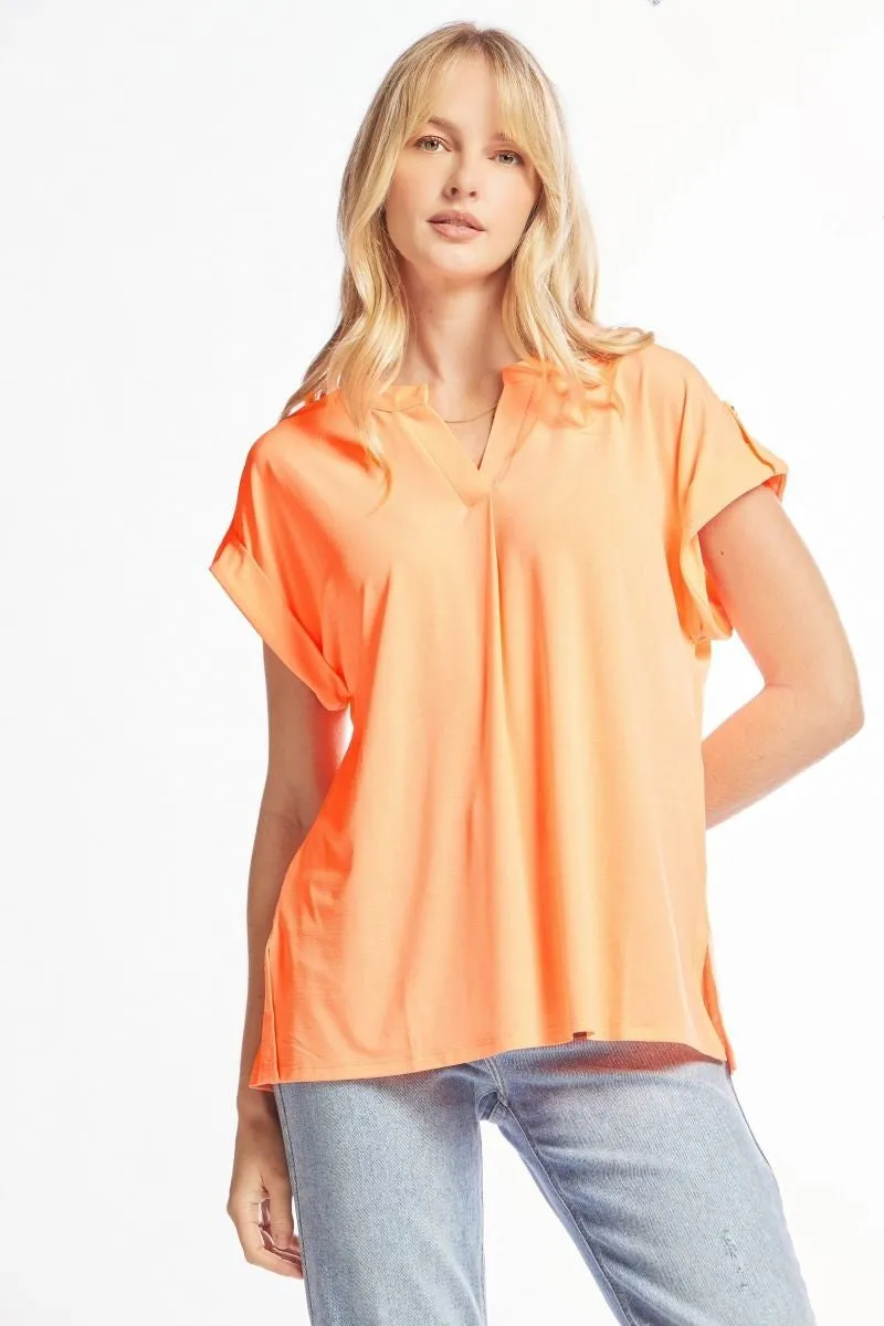 Dear Scarlett Lizzy Solid Neon Orange Tunic Top LIZSS-C0151