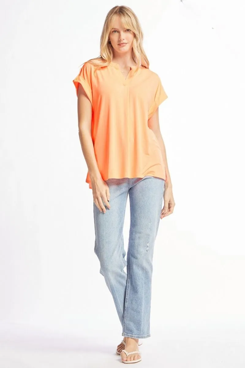 Dear Scarlett Lizzy Solid Neon Orange Tunic Top LIZSS-C0151