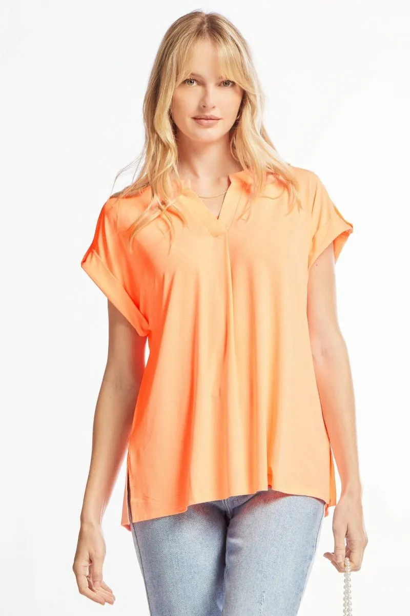 Dear Scarlett Lizzy Solid Neon Orange Tunic Top LIZSS-C0151