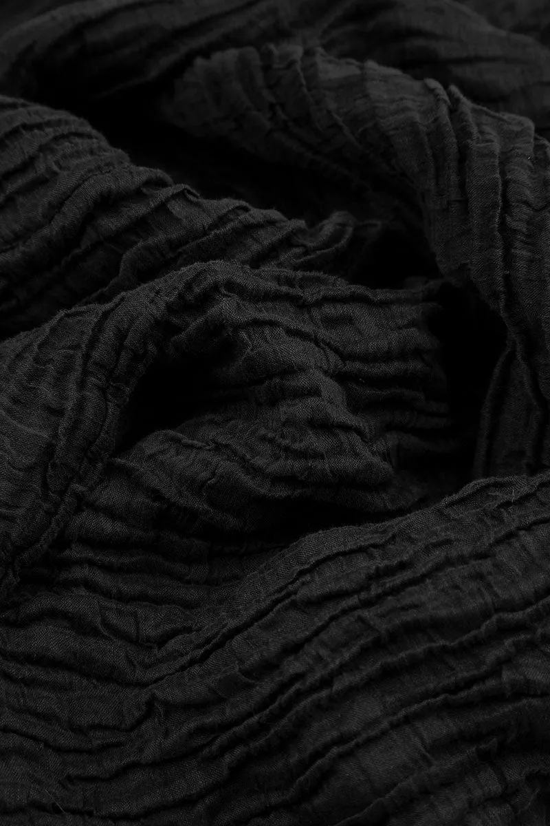 Detachable Collar Crinkled Black Silk Linen Tunic