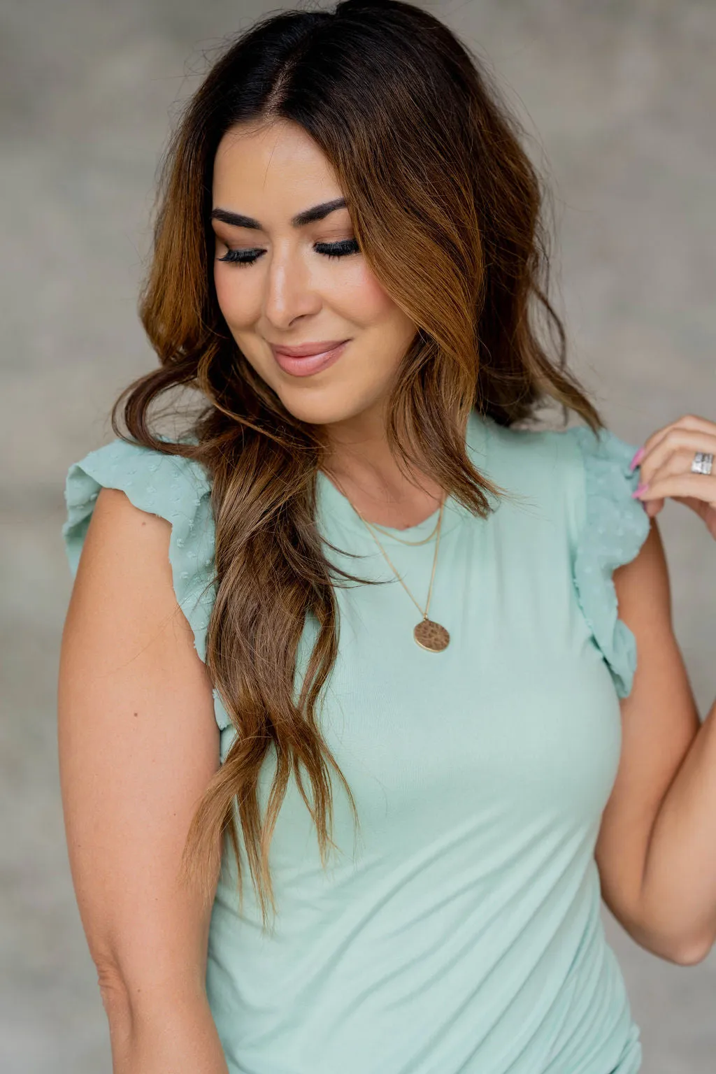 Dot Puffed Ruffle Trim Tank