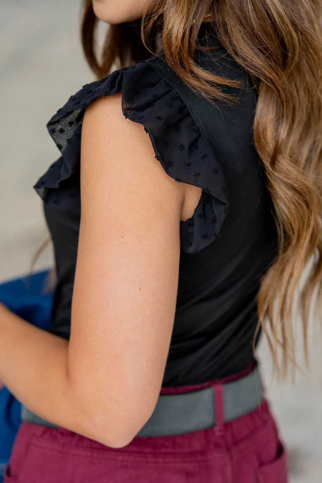 Dot Puffed Ruffle Trim Tank