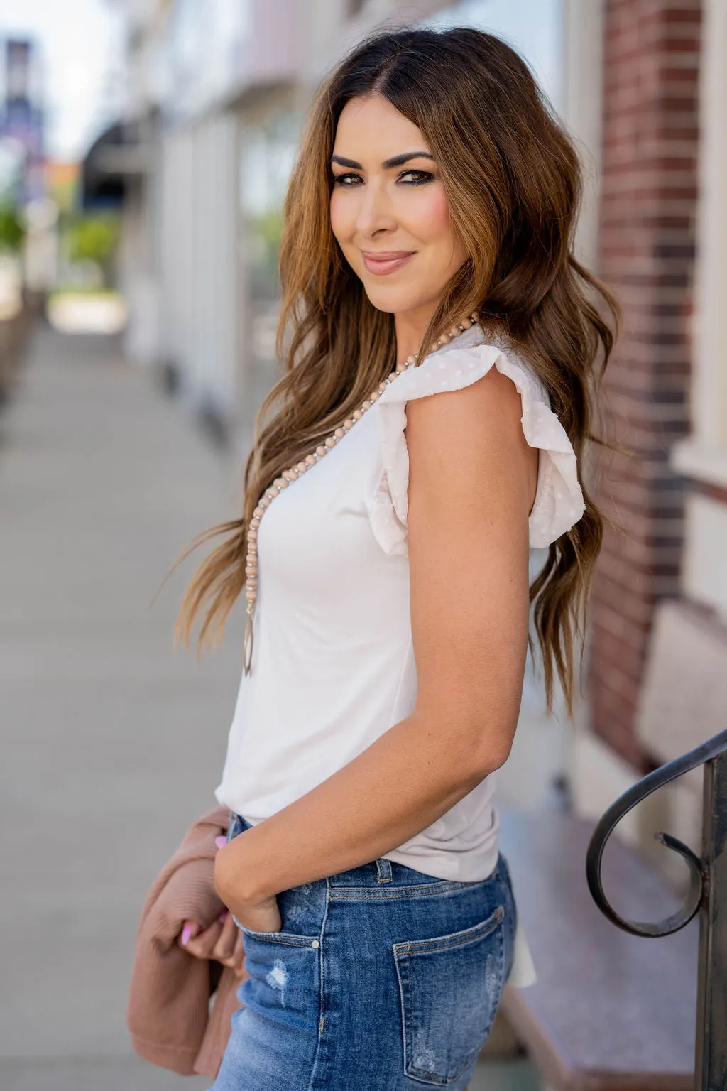 Dot Puffed Ruffle Trim Tank