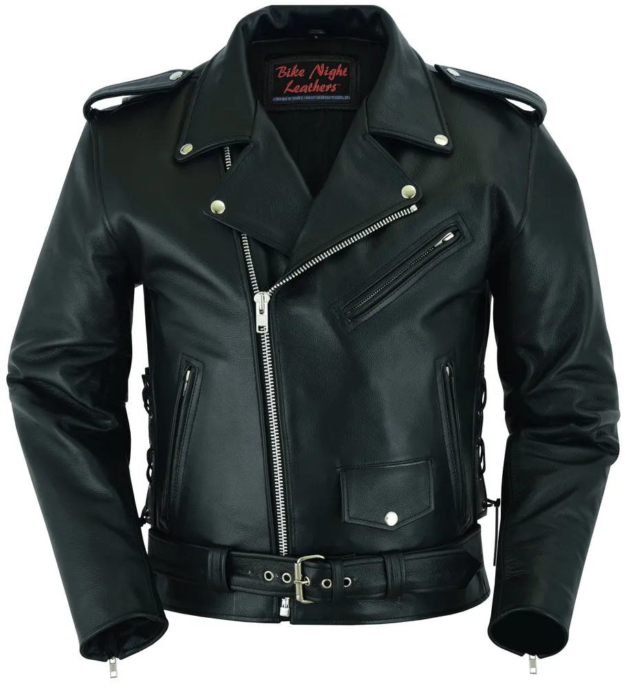 Economy Motorcycle Classic Biker Leather Jacket - Side Laces