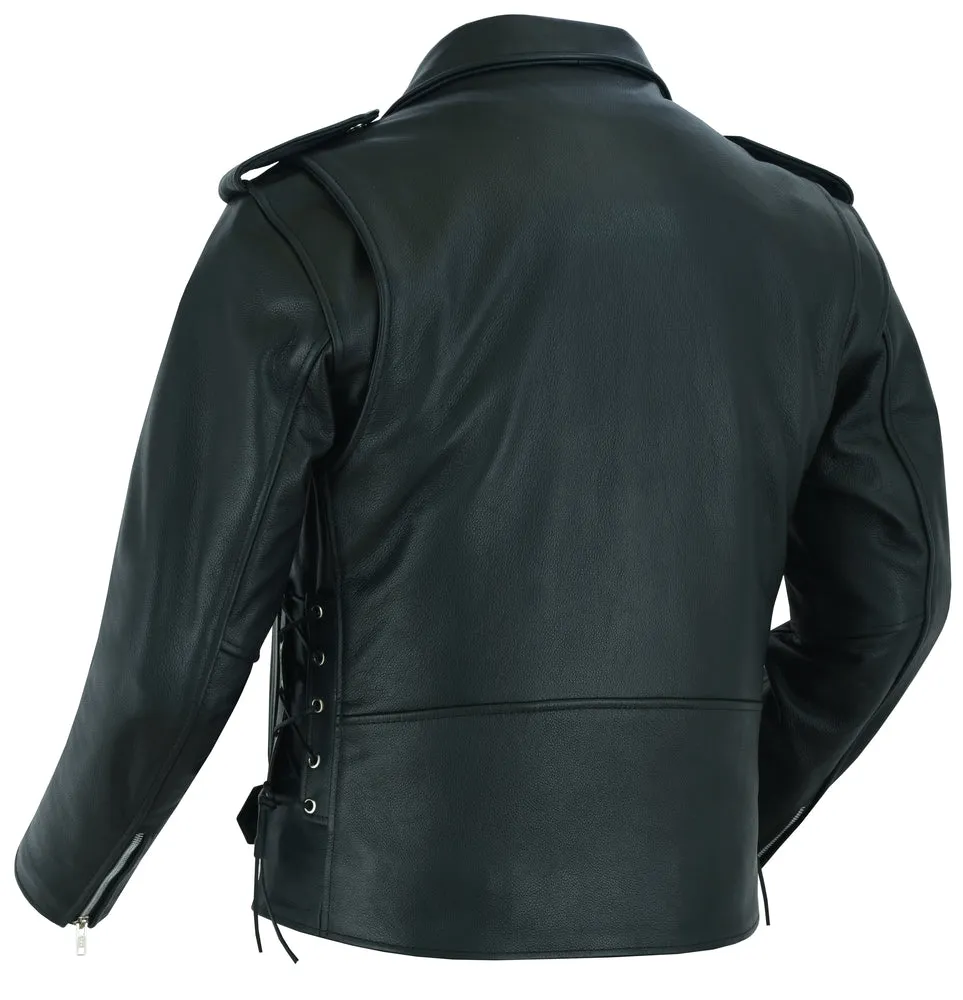 Economy Motorcycle Classic Biker Leather Jacket - Side Laces