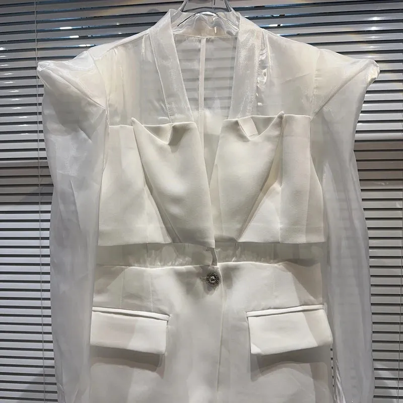 Elegant Mesh Stitching Blazer Jacket