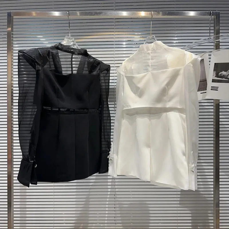 Elegant Mesh Stitching Blazer Jacket