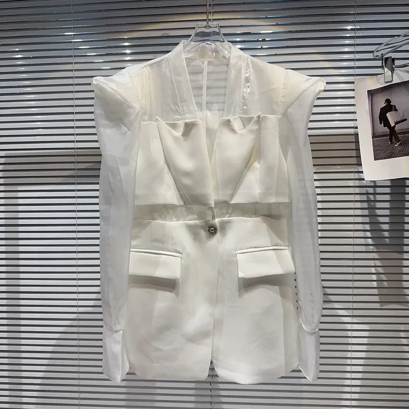 Elegant Mesh Stitching Blazer Jacket