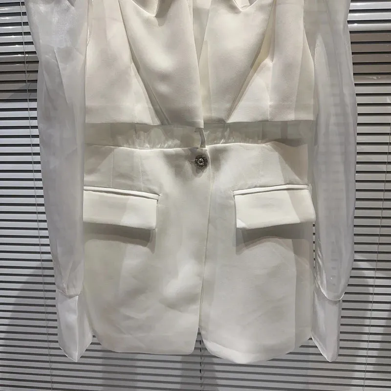 Elegant Mesh Stitching Blazer Jacket