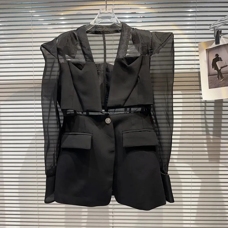 Elegant Mesh Stitching Blazer Jacket