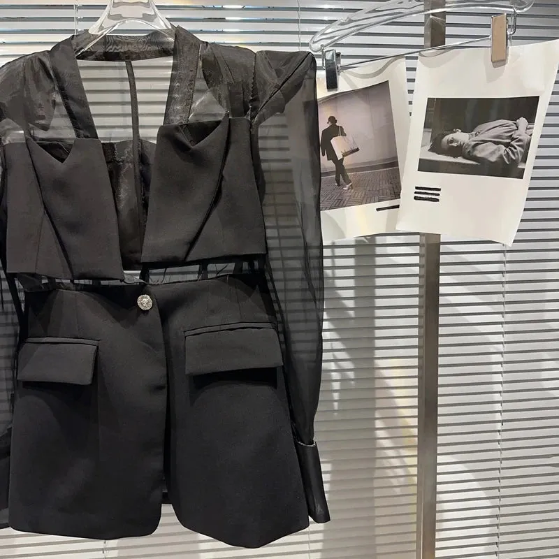 Elegant Mesh Stitching Blazer Jacket