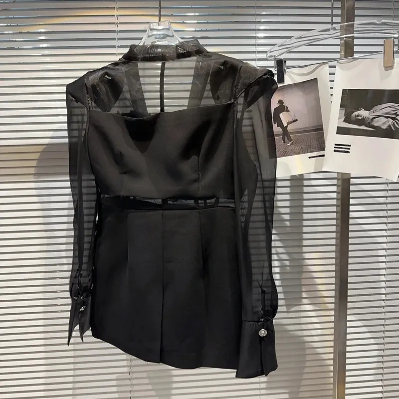 Elegant Mesh Stitching Blazer Jacket