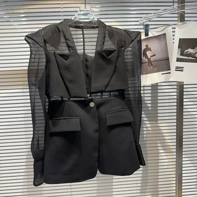Elegant Mesh Stitching Blazer Jacket