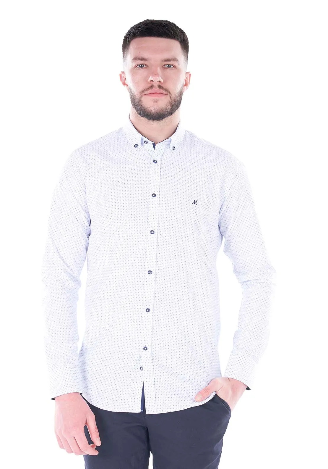 Farrell Long Sleeve Shirt - White / Navy