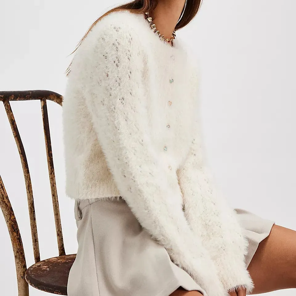 Free People Celeste brushed-knit cardigan In Ivory