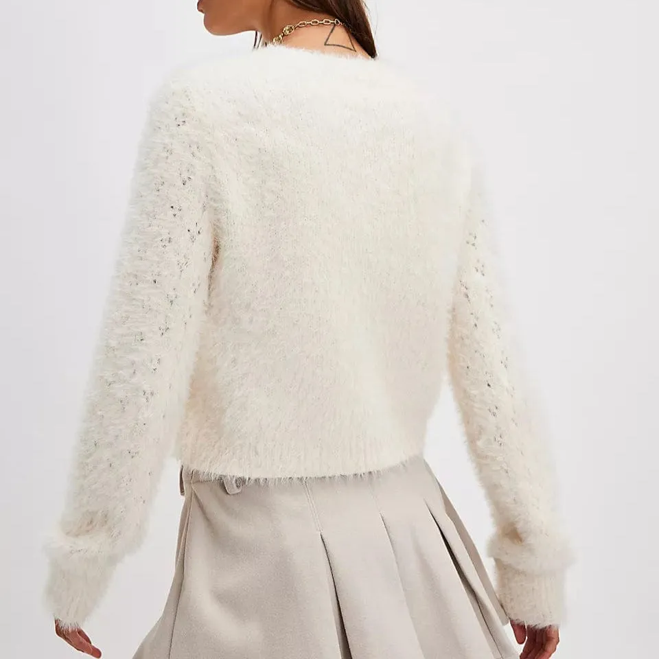 Free People Celeste brushed-knit cardigan In Ivory