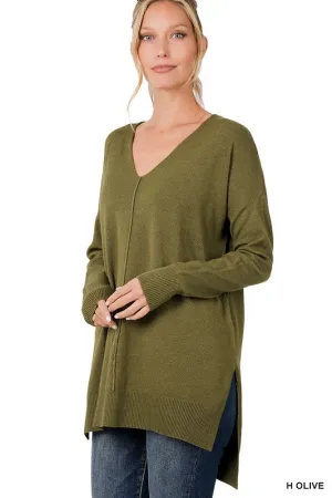 FS Clearance Hi-Low Hem V-Neck Center Seam Sweater