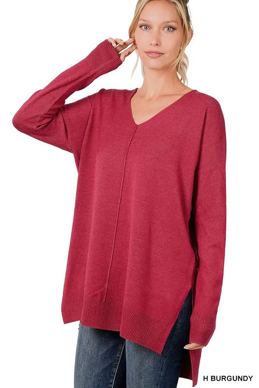 FS Clearance Hi-Low Hem V-Neck Center Seam Sweater