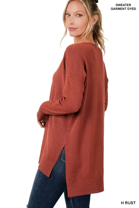 FS Clearance Hi-Low Hem V-Neck Center Seam Sweater