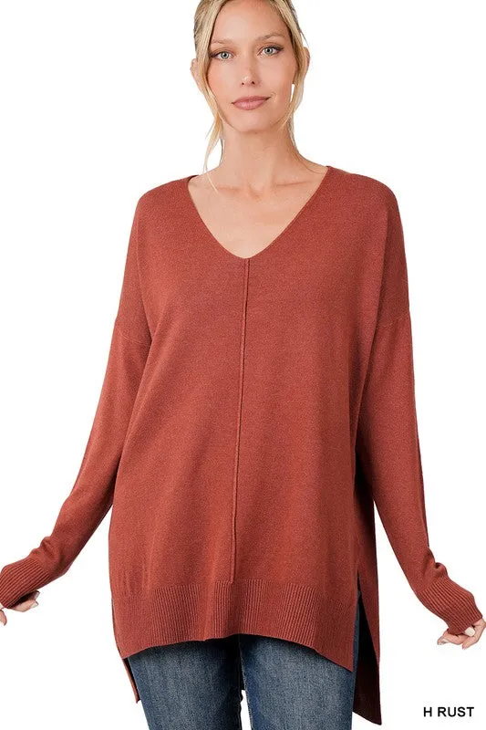 FS Clearance Hi-Low Hem V-Neck Center Seam Sweater