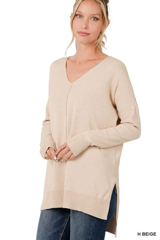 FS Clearance Hi-Low Hem V-Neck Center Seam Sweater