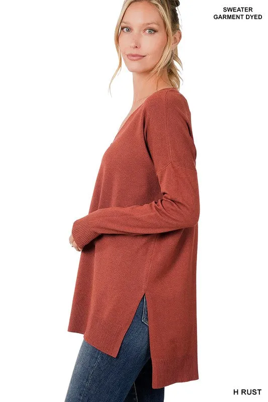 FS Clearance Hi-Low Hem V-Neck Center Seam Sweater