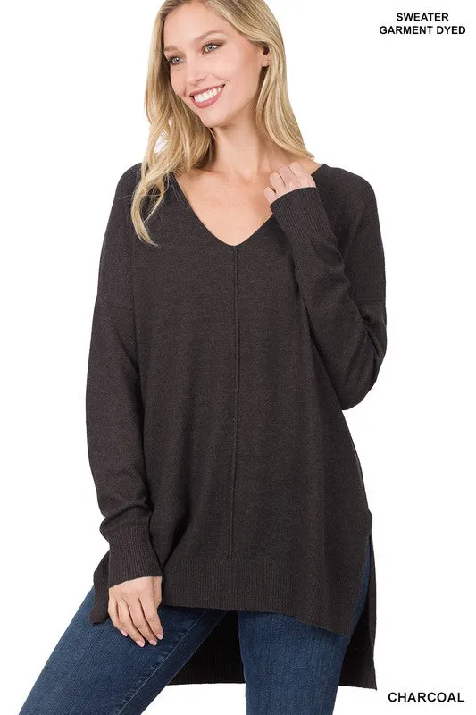 FS Clearance Hi-Low Hem V-Neck Center Seam Sweater