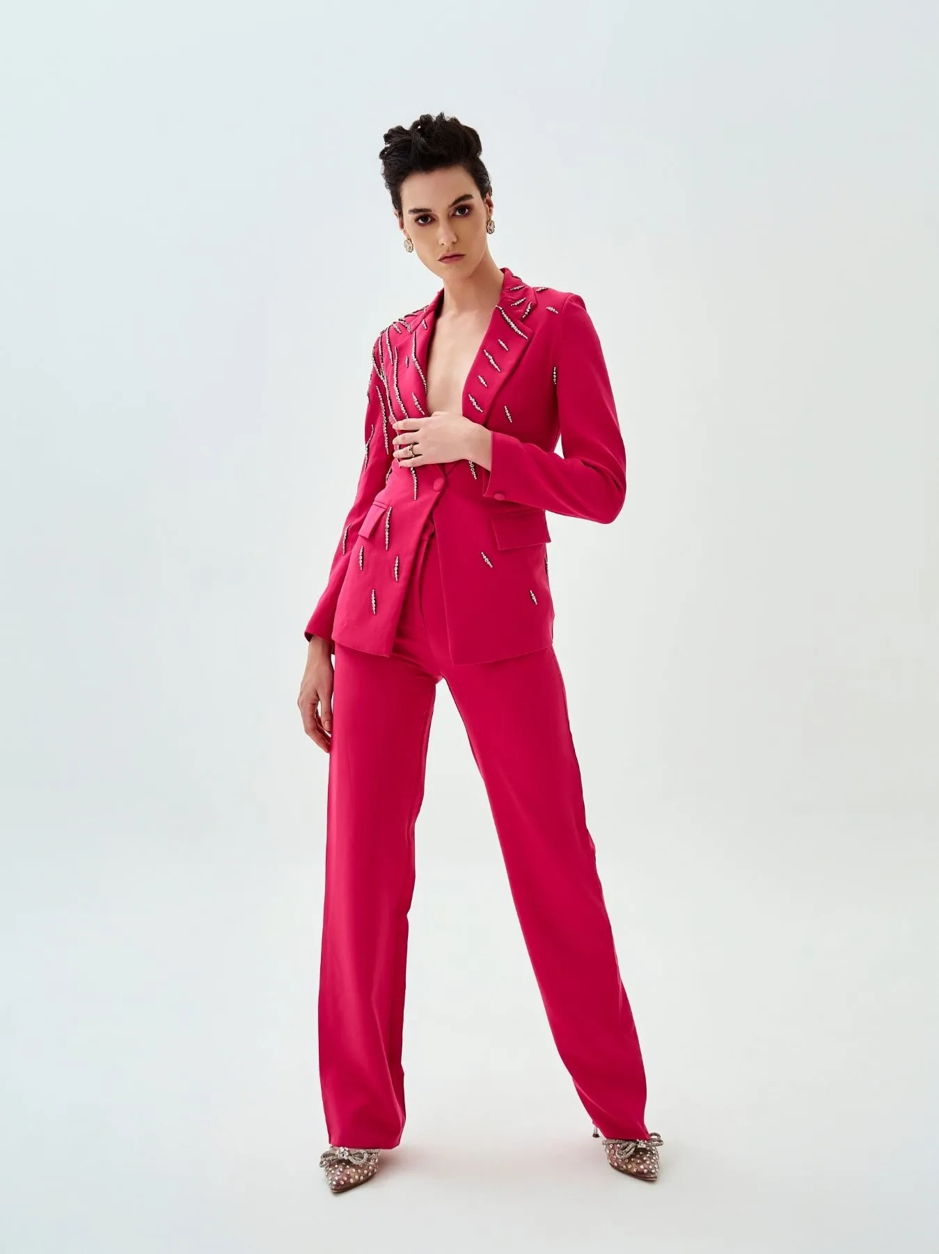 Fuchsia Embellished Suit