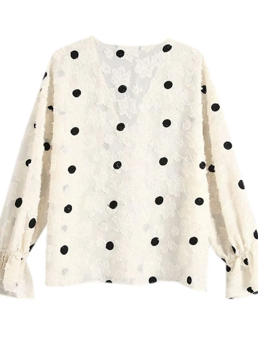 Gabriella Elegant polka dot print chiffon blouse