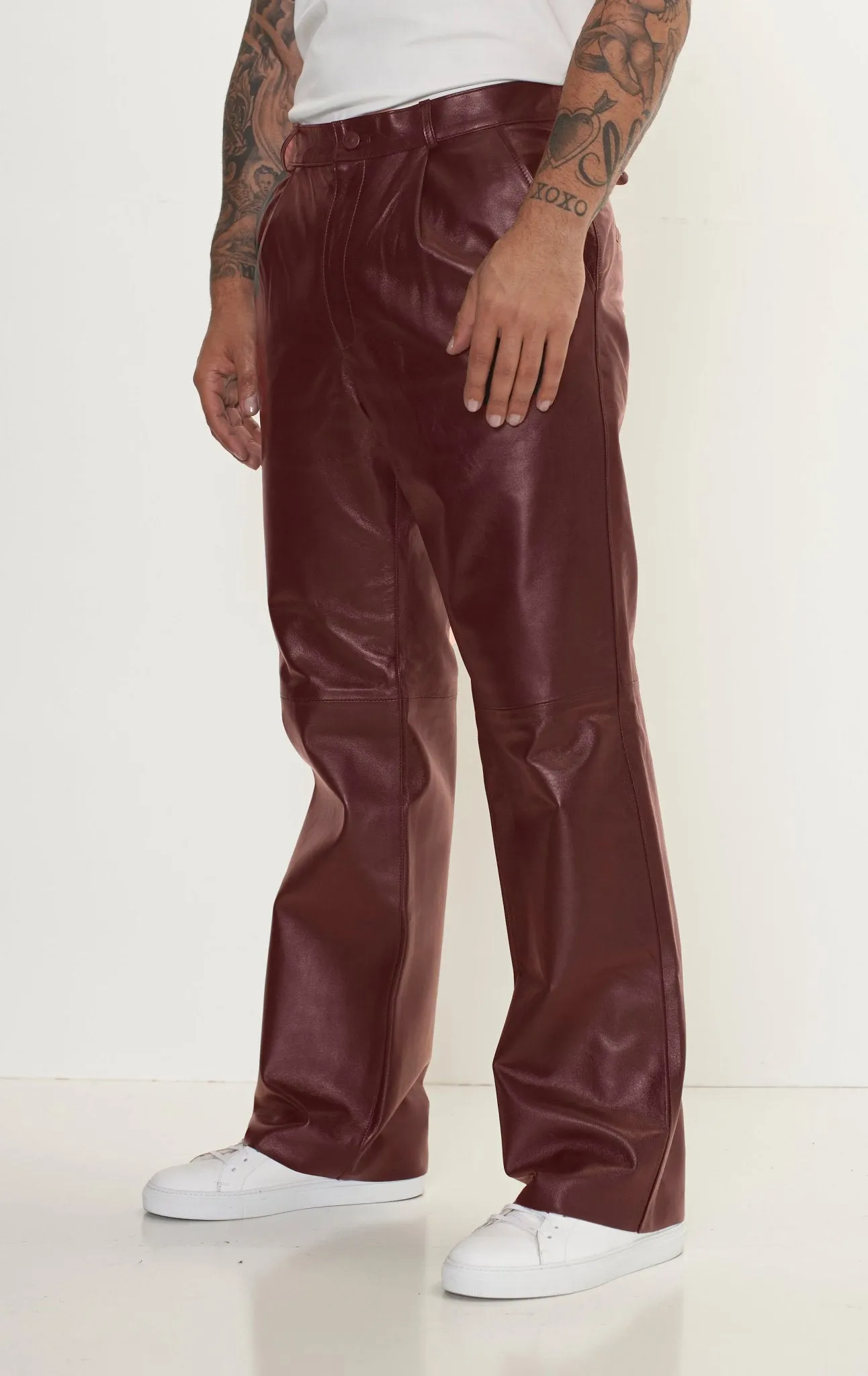 Genuine Lambskin Leather Trousers - Wine