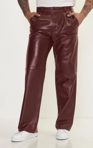 Genuine Lambskin Leather Trousers - Wine