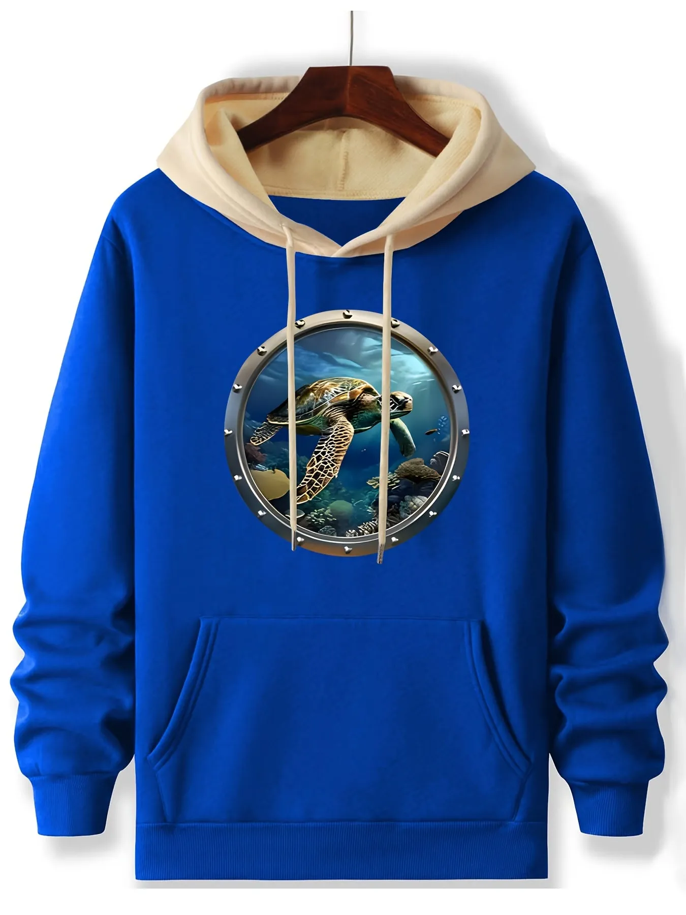 Graphic Deep Sea Turtle Hoodie, Cozy Polyester Long Sleeve Pullover with Pockets