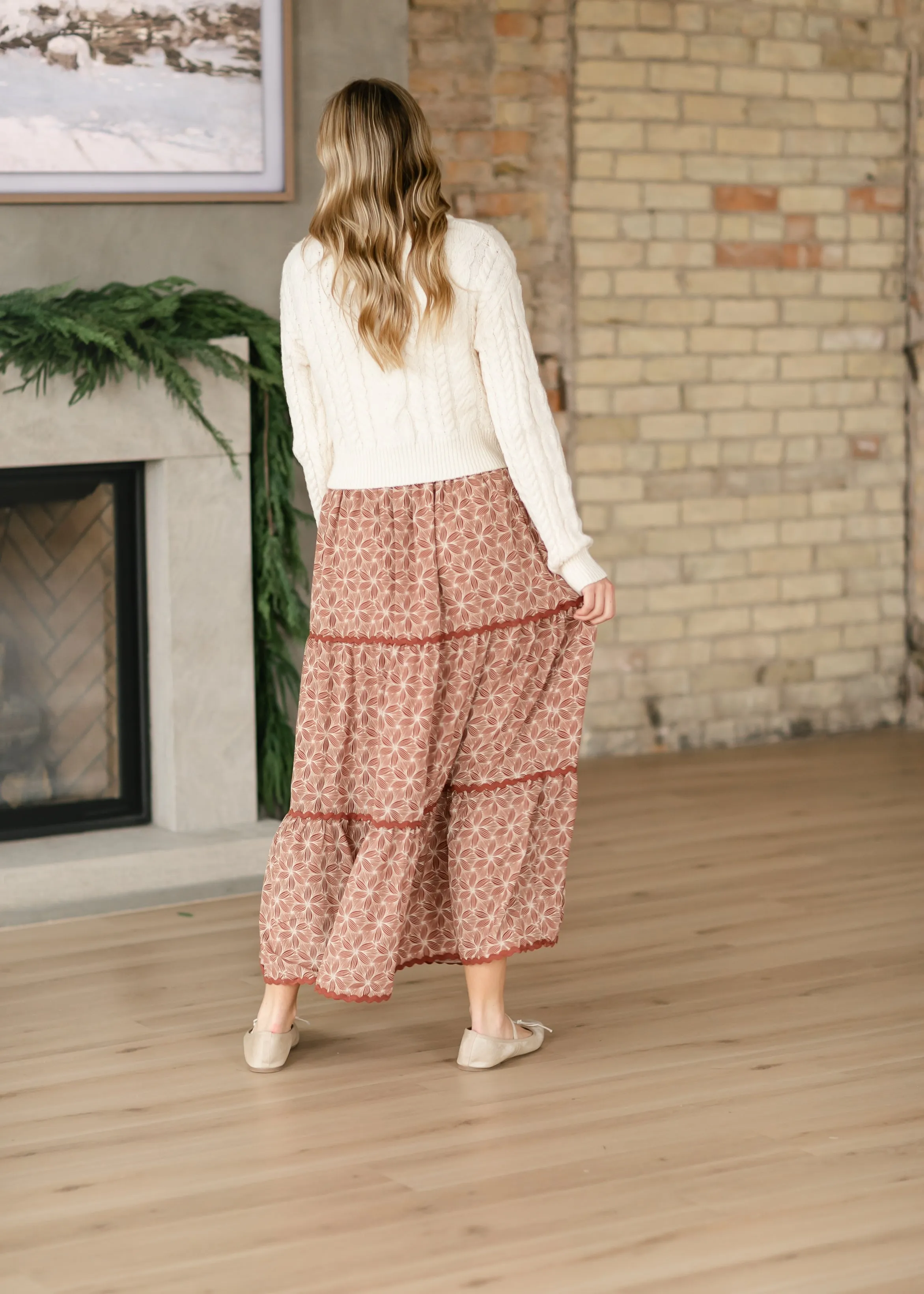 Gwen Geo Floral Ricrac Tiered Maxi Skirt
