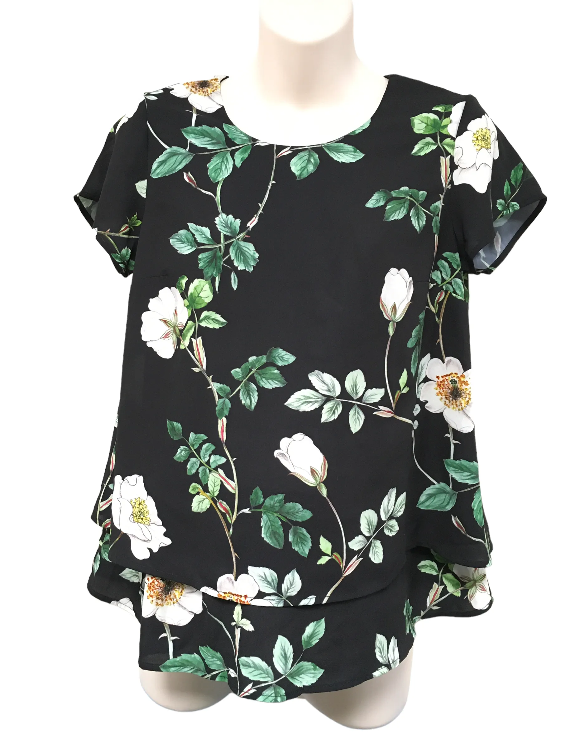 H&M Mama Black & White Rose Print S/S Blouse Top - Size Maternity S UK 8-10