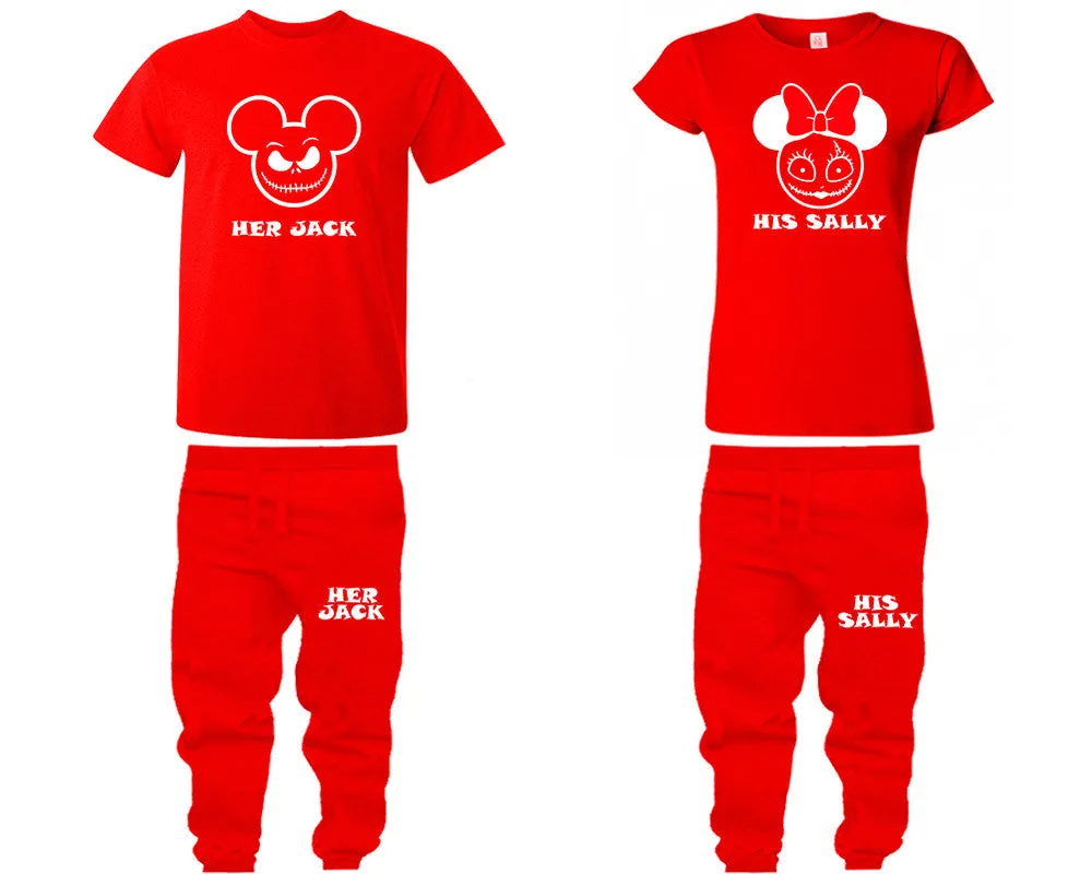 Her Jack & His Sally Couple Matching T-Shirts & Jogger Pants – 4-Piece Set: Men’s and Women’s Styles Sold Separately