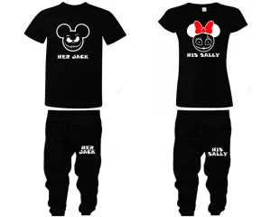 Her Jack & His Sally Couple Matching T-Shirts & Jogger Pants – 4-Piece Set: Men’s and Women’s Styles Sold Separately