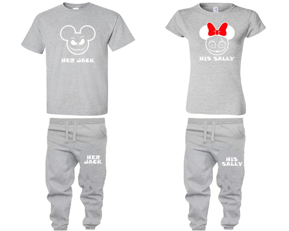 Her Jack & His Sally Couple Matching T-Shirts & Jogger Pants – 4-Piece Set: Men’s and Women’s Styles Sold Separately