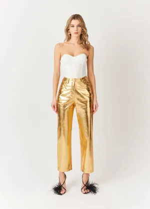 High Waist Faux Leather Metallic Straight Leg Pants