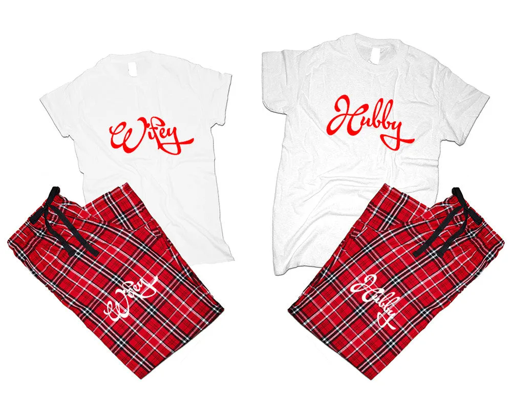 Hubby & Wifey Matching Pajamas Set – Cotton T-Shirts & Flannel Pants | Sold Separately for Men & Women