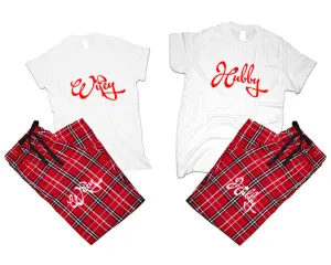 Hubby & Wifey Matching Pajamas Set – Cotton T-Shirts & Flannel Pants | Sold Separately for Men & Women