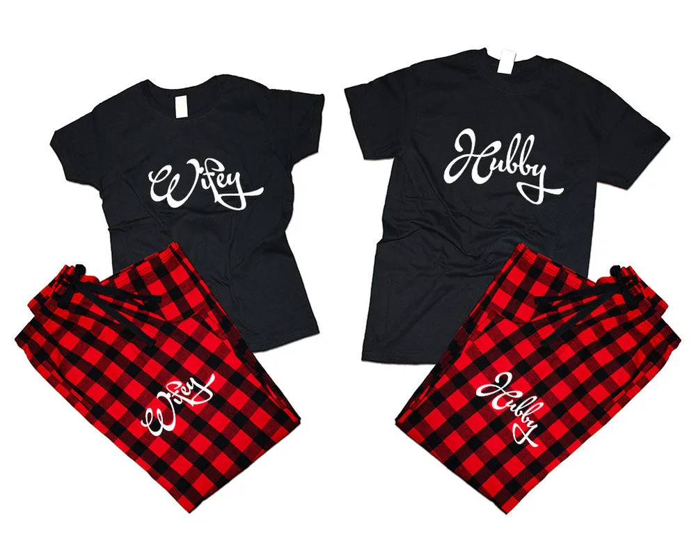 Hubby & Wifey Matching Pajamas Set – Cotton T-Shirts & Flannel Pants | Sold Separately for Men & Women