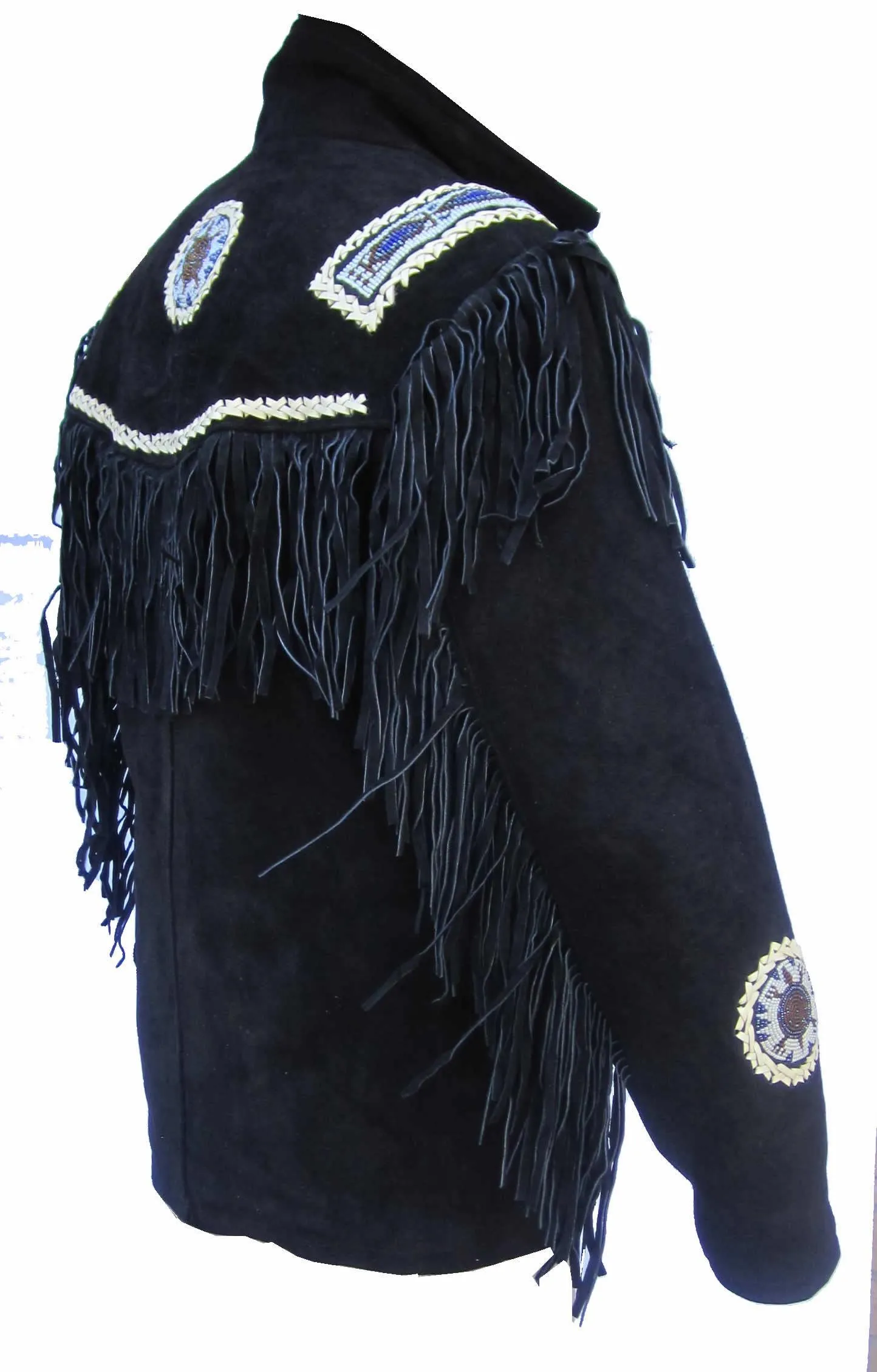 Indian Western Fringe Beaded Suede  Leather Jacket - Cherokee 144