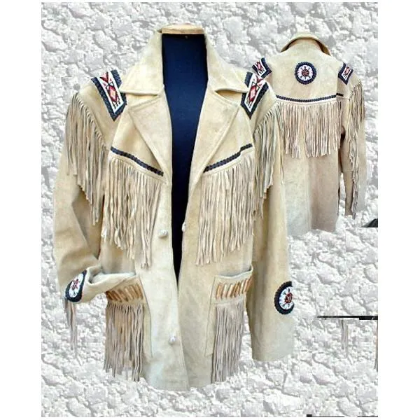 Indian Western Fringe Beaded Suede  Leather Jacket - Cherokee 144