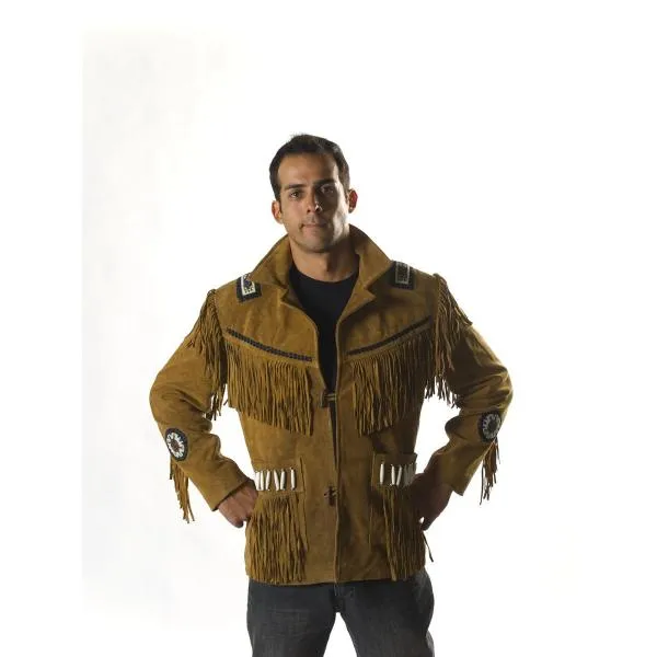 Indian Western Fringe Beaded Suede  Leather Jacket - Cherokee 144