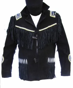 Indian Western Fringe Beaded Suede  Leather Jacket - Cherokee 144