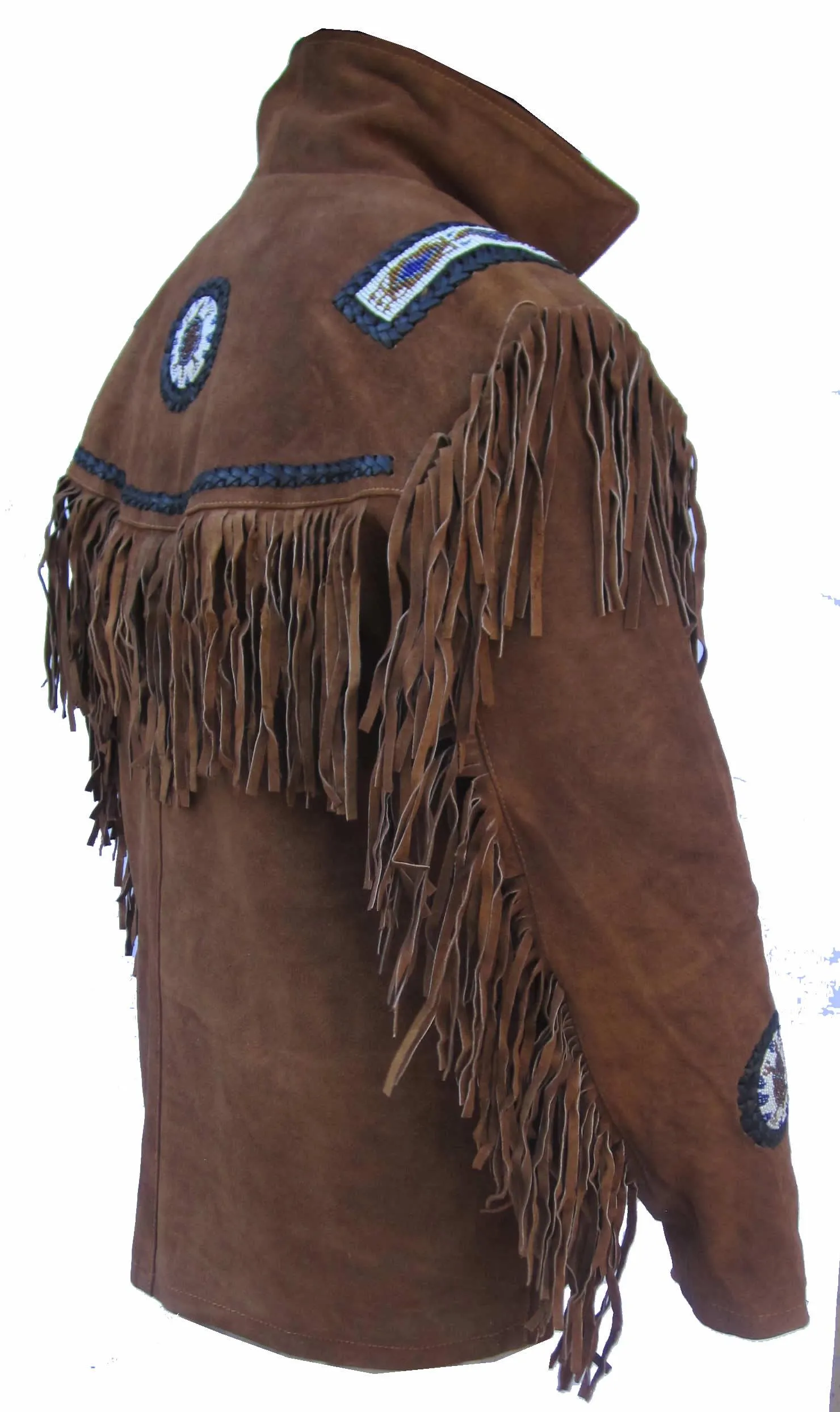 Indian Western Fringe Beaded Suede  Leather Jacket - Cherokee 144