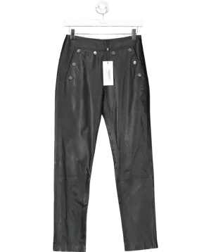 Karen Millen Black Petite Leather Button Detail Trousers - Petite Length UK 4