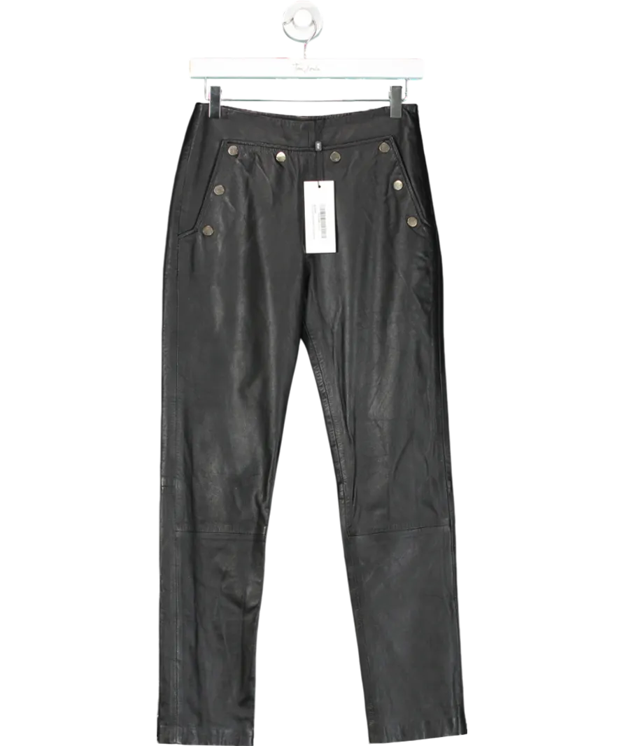 Karen Millen Black Petite Leather Button Detail Trousers - Petite Length UK 4